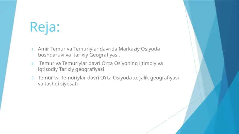 Amir Temur va Temuriylar davrida Markaziy Osiyoda boshqaruv va tarixiy geografiya