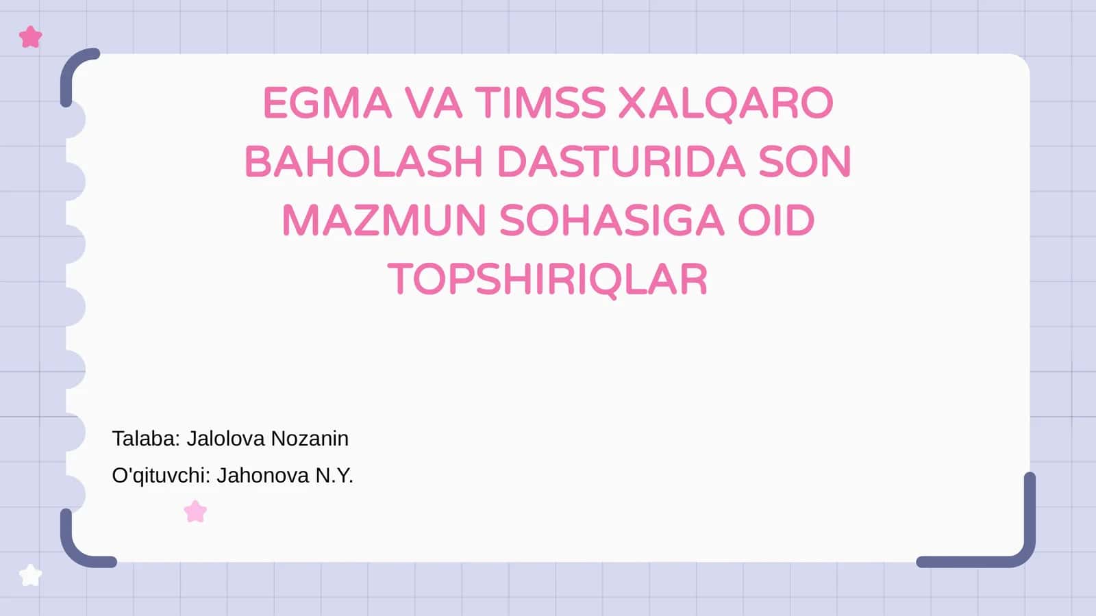 EGMA VA TIMSS XALQARO BAHOLASH DASTURIDA SON MAZMUN SOHASIGA OID TOPSHIRIQLAR