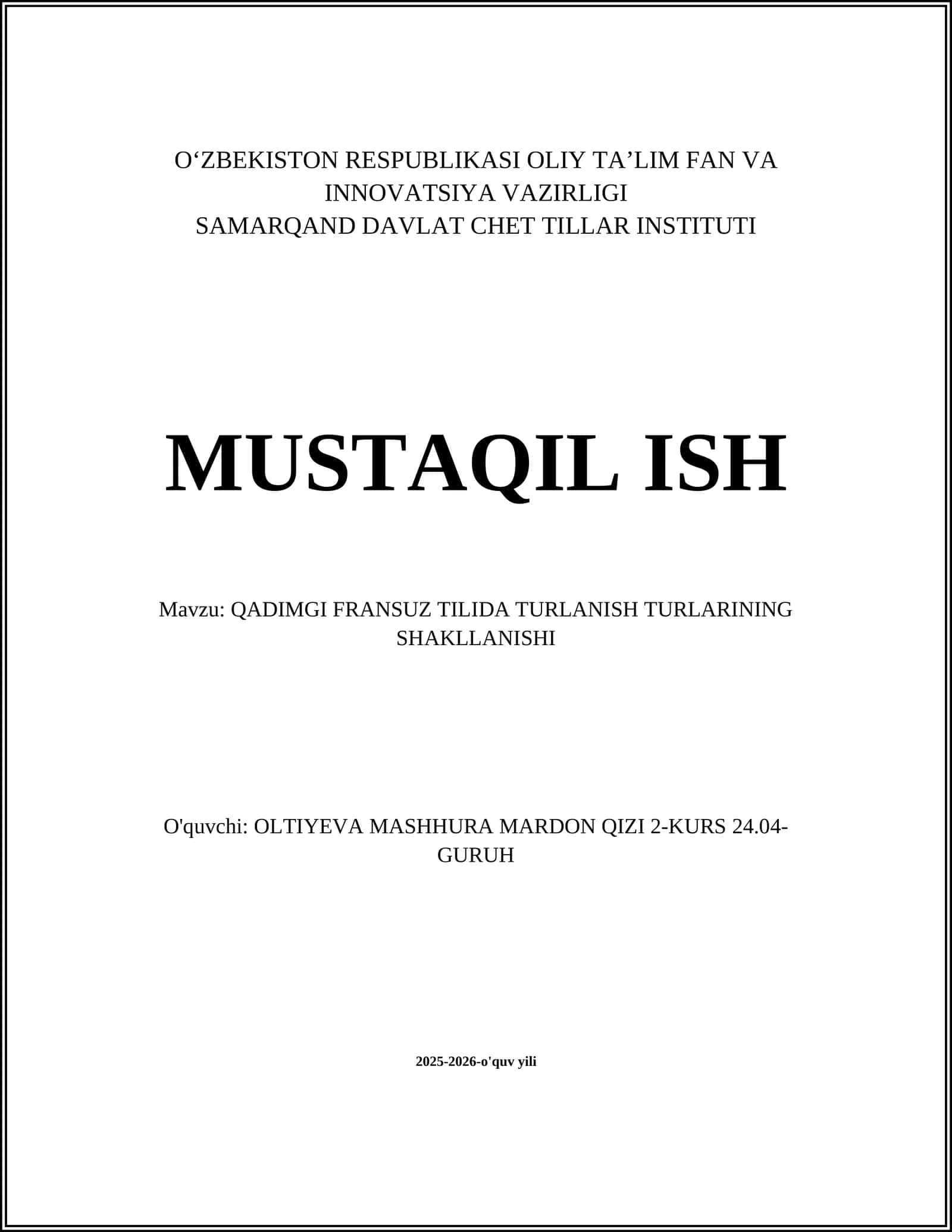 QADIMGI FRANSUZ TILIDA TURLANISH TURLARINING SHAKLLANISHI