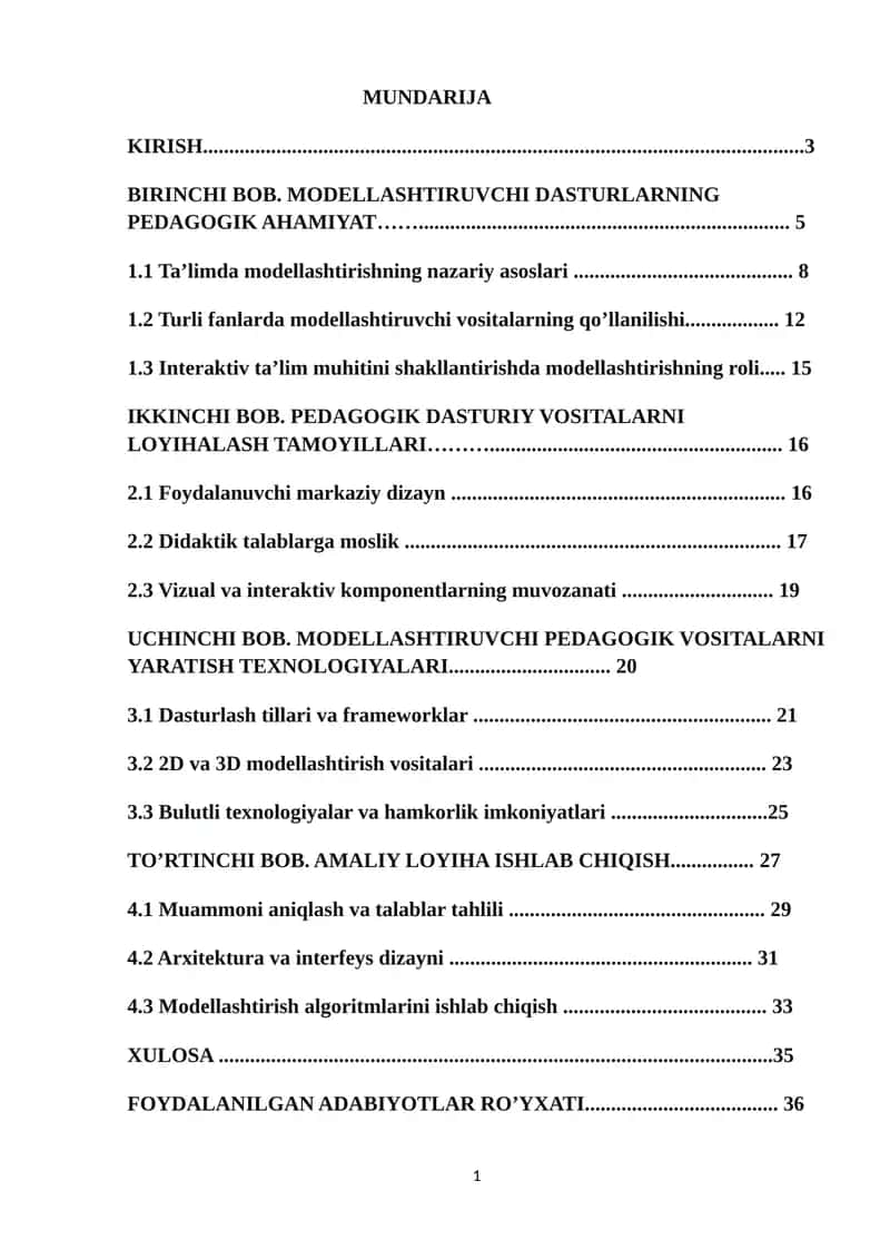 Modellashtiruvchi dasturlarda pedagogik dasturiy vositalar yaratish