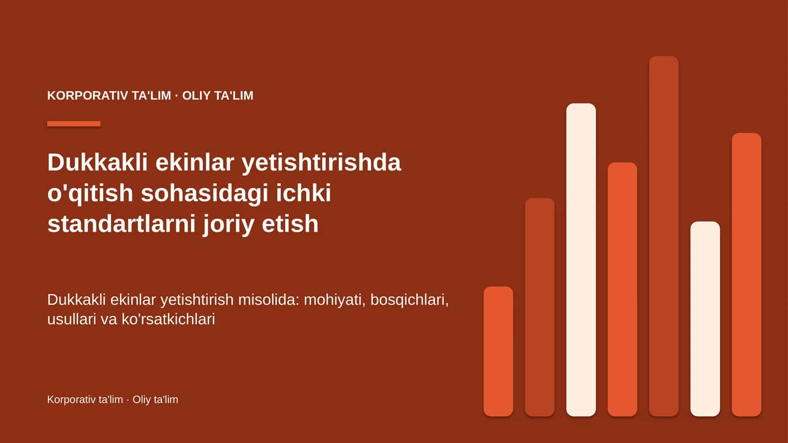 Dukkakli ekinlar yetishtirishda o'qitish sohasidagi ichki standartlarni joriy etish