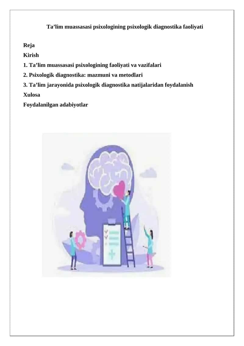 Ta’lim muassasasi psixologining psixologik diagnostika faoliyati