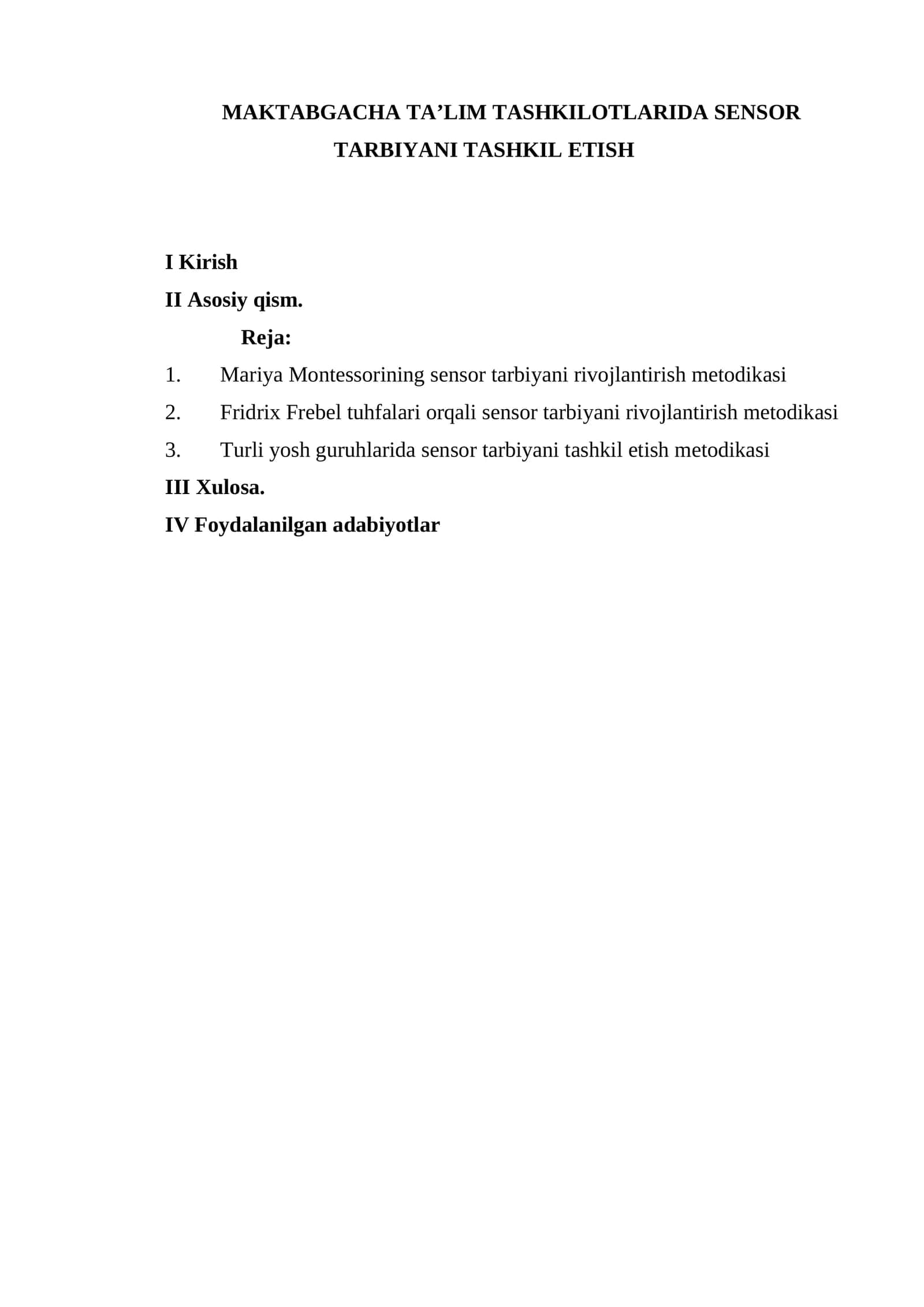 Fridrix Frebel tuhfalari orqali sensor tarbiyani rivojlantirish metodikasi