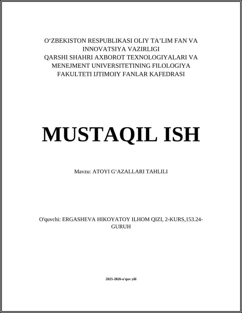ATOYI GʻAZALLARI TAHLILI