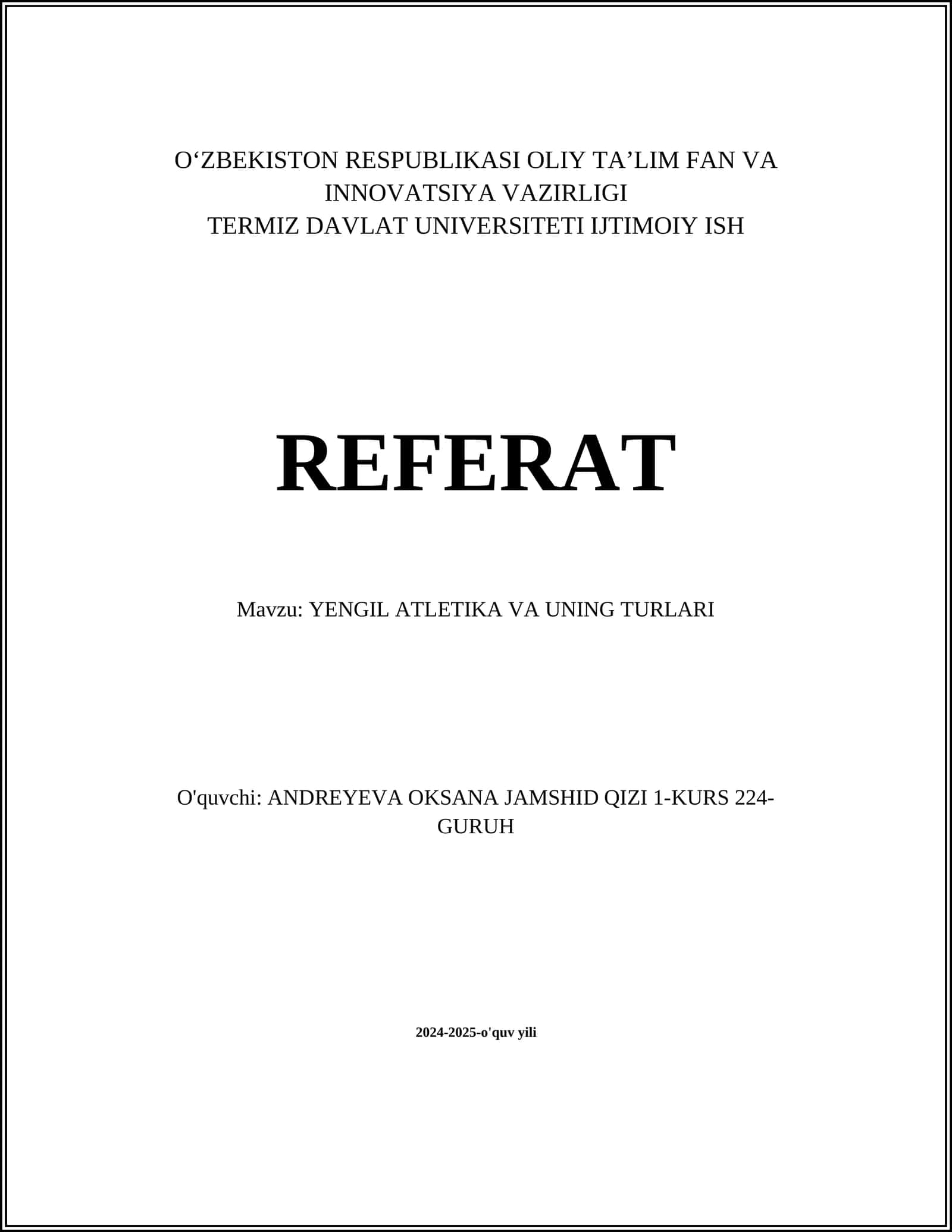 YENGIL ATLETIKA VA UNING TURLARI