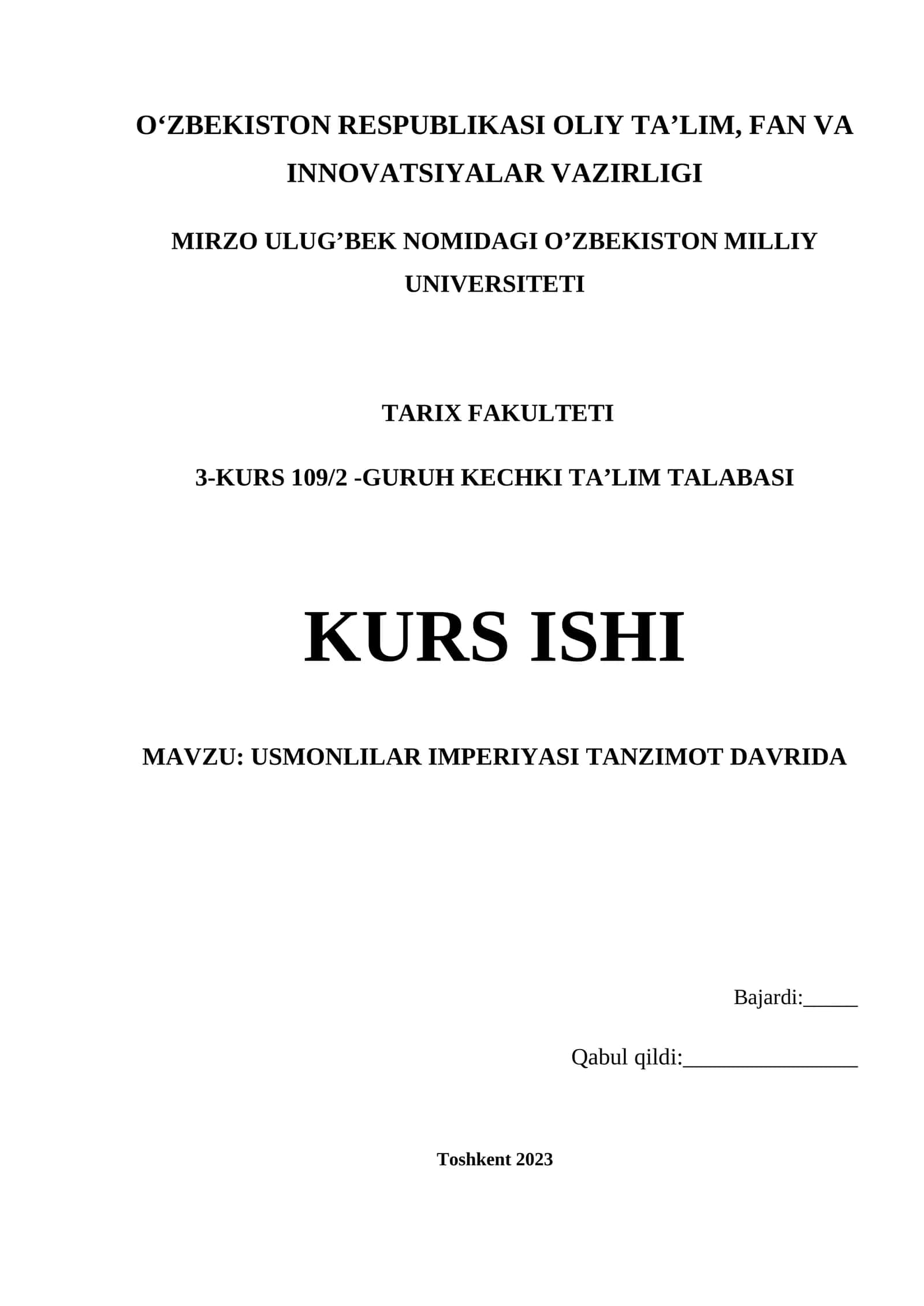 USMONLILAR IMPERIYASI TANZIMOT DAVRIDA