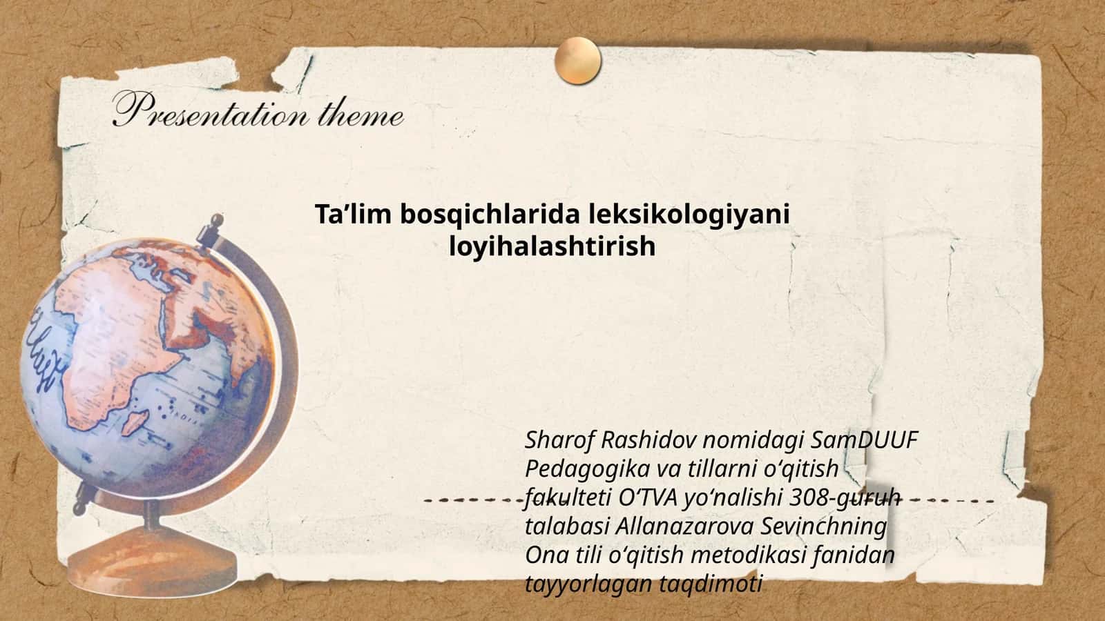 Taʼlim bosqichlarida leksikologiyani loyihalashtirish