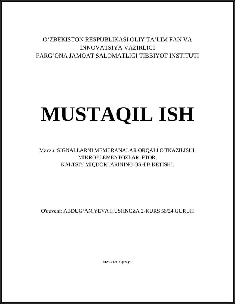SIGNALLARNI MEMBRANALAR ORQALI O'TKAZILISHI