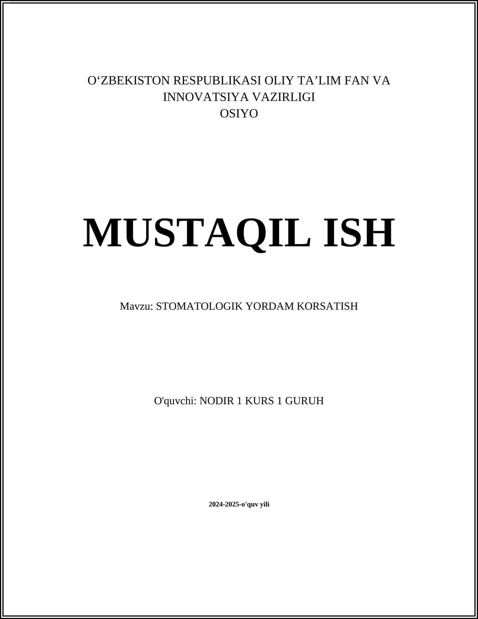 STOMATOLOGIK YORDAM KORSATISH