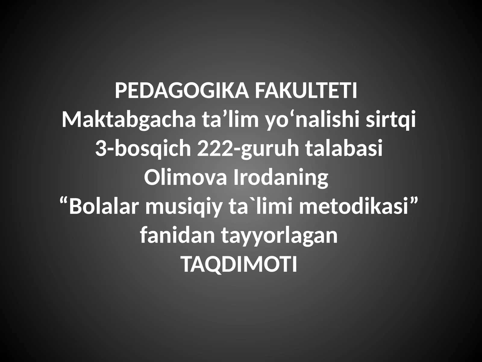 Bolalarni qo`shiq kuylashga o`rgatish