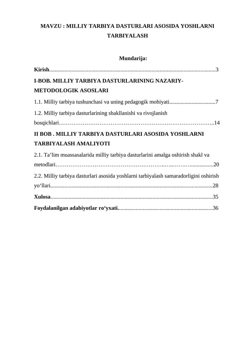 MILLIY TARBIYA DASTURLARI ASOSIDA YOSHLARNI TARBIYALASH