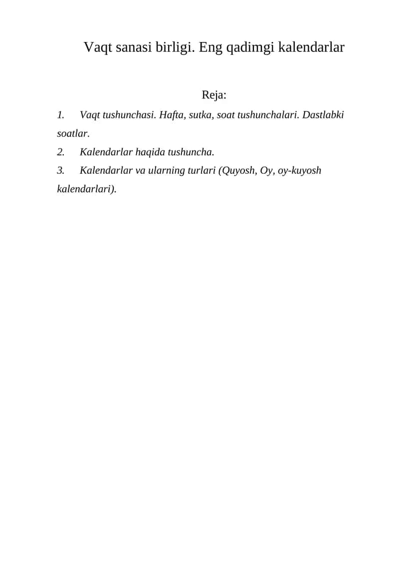 Vaqt sanasi birligi. Eng qadimgi kalendarlar