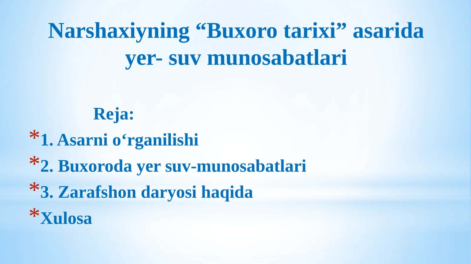 Narshaxiyning “Buxorotarixi” asarida yer-suv munosabatlari