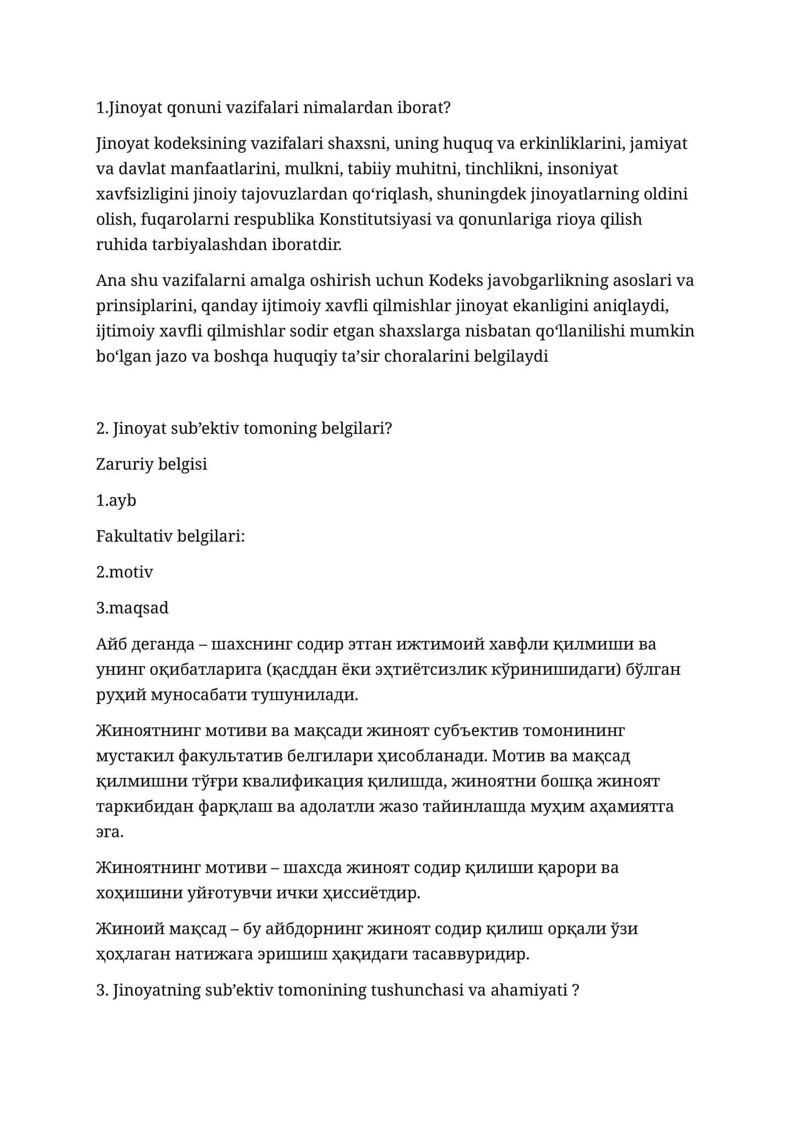 Jinoyat qonuni vazifalari