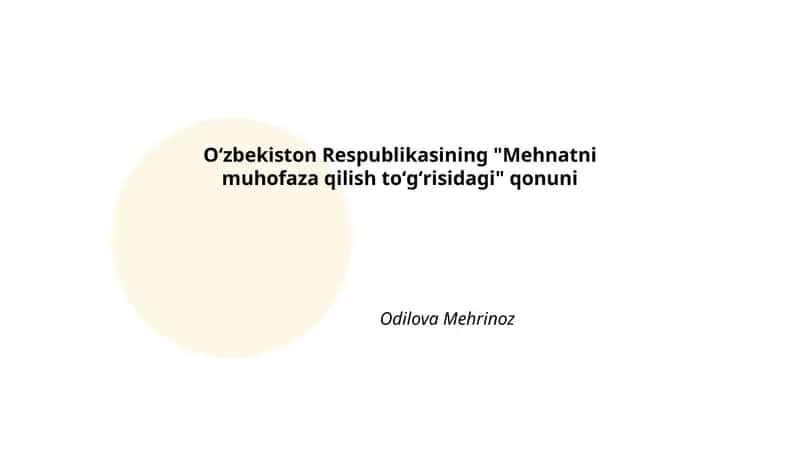 Oʻzbekiston Respublikasining "Mehnatni muhofaza qilish toʻgʻrisidagi" qonuni