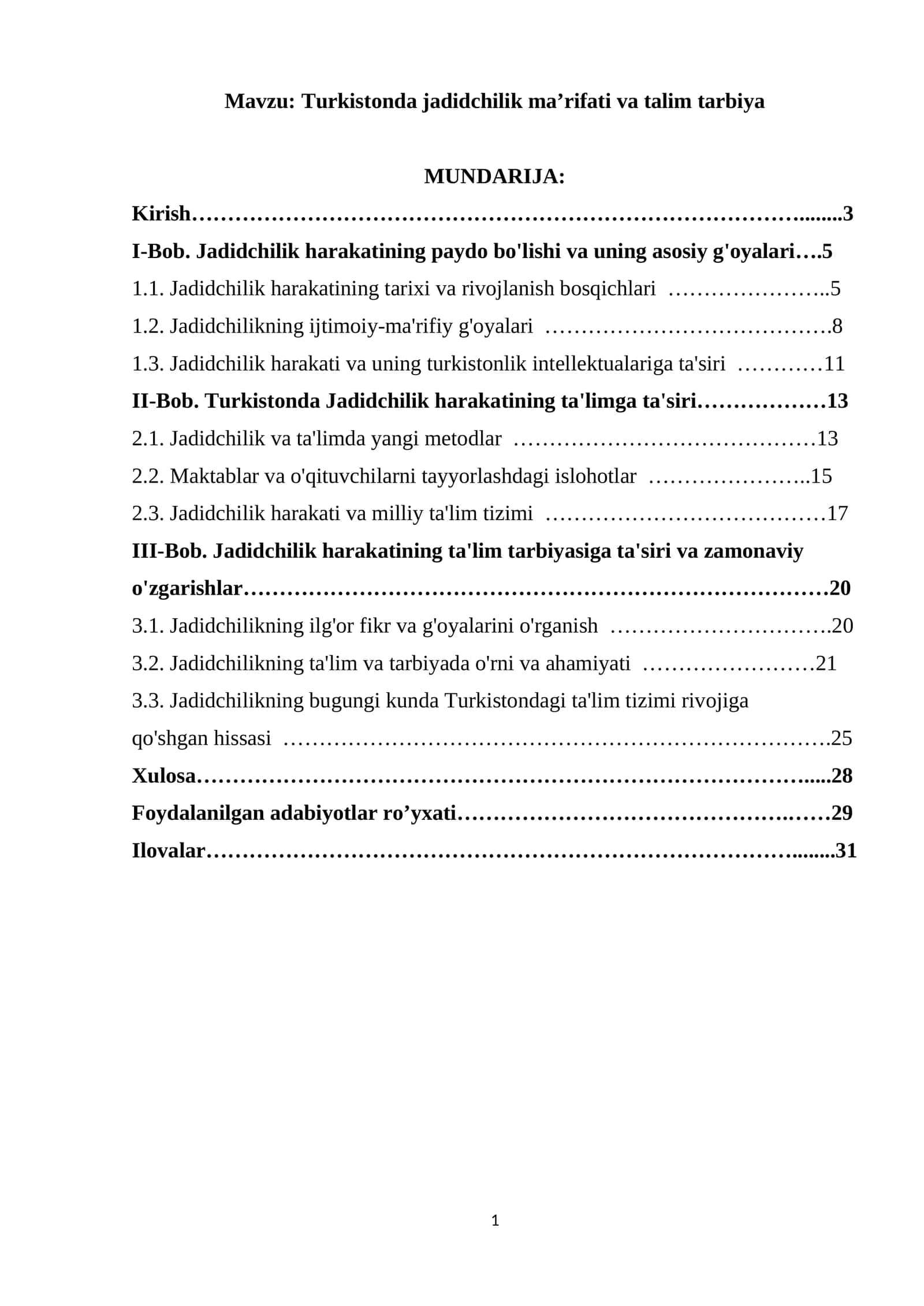 Turkistonda jadidchilik ma’rifati va talim tarbiya