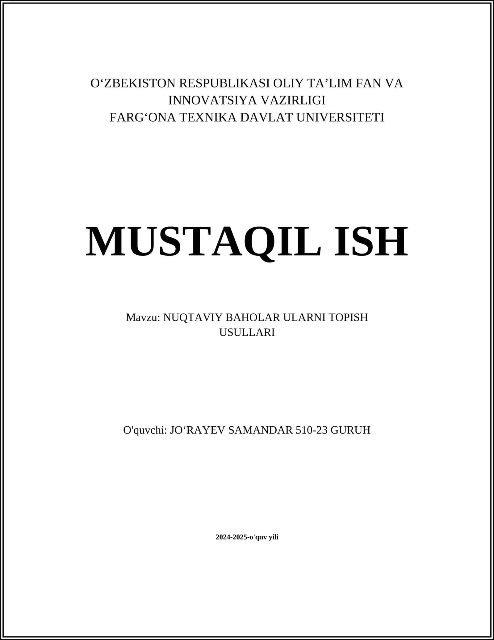 NUQTAVIY BAHOLAR ULARNI TOPISH USULLARI