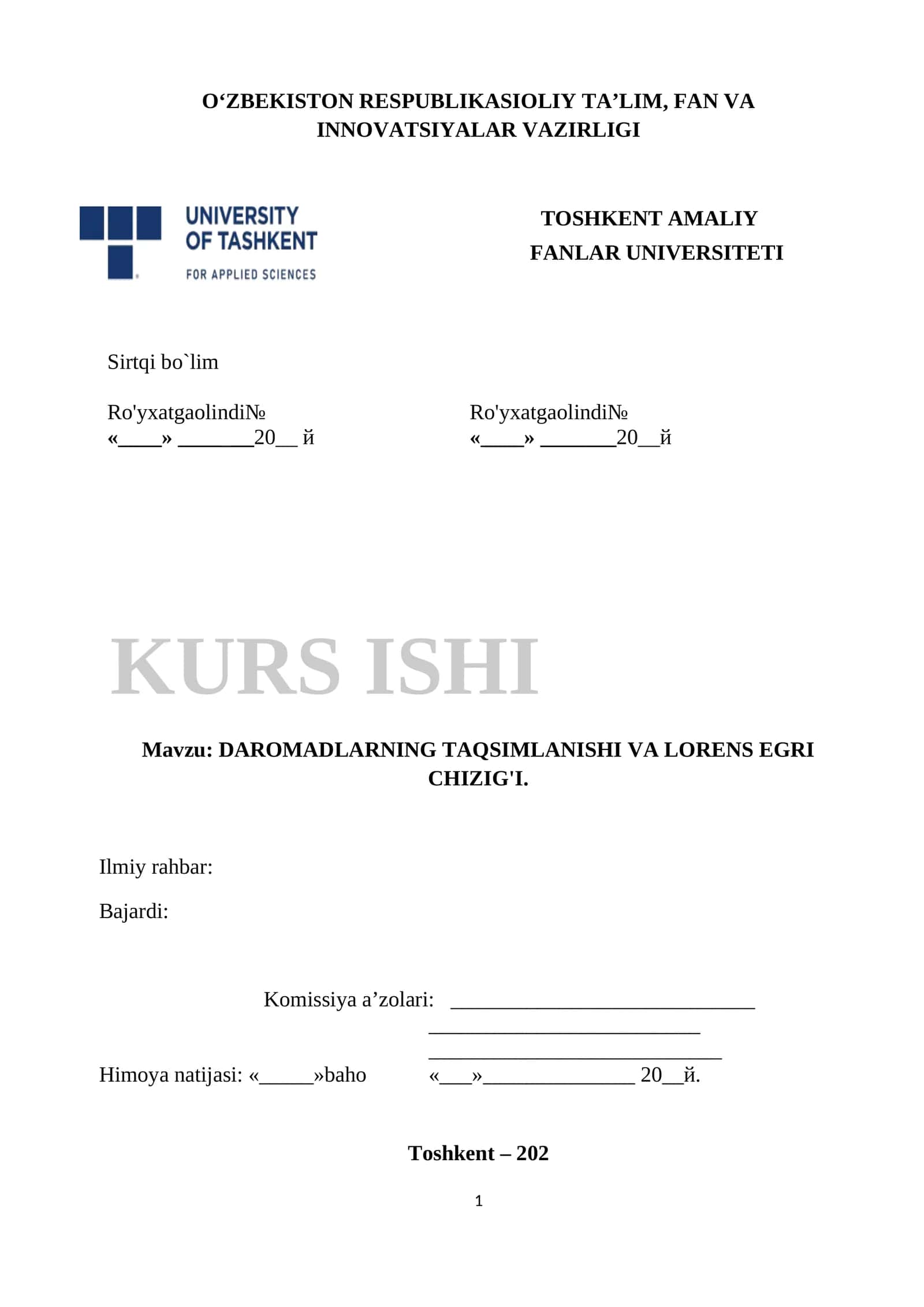 DAROMADLARNING TAQSIMLANISHI VA LORENS EGRI CHIZIG'I