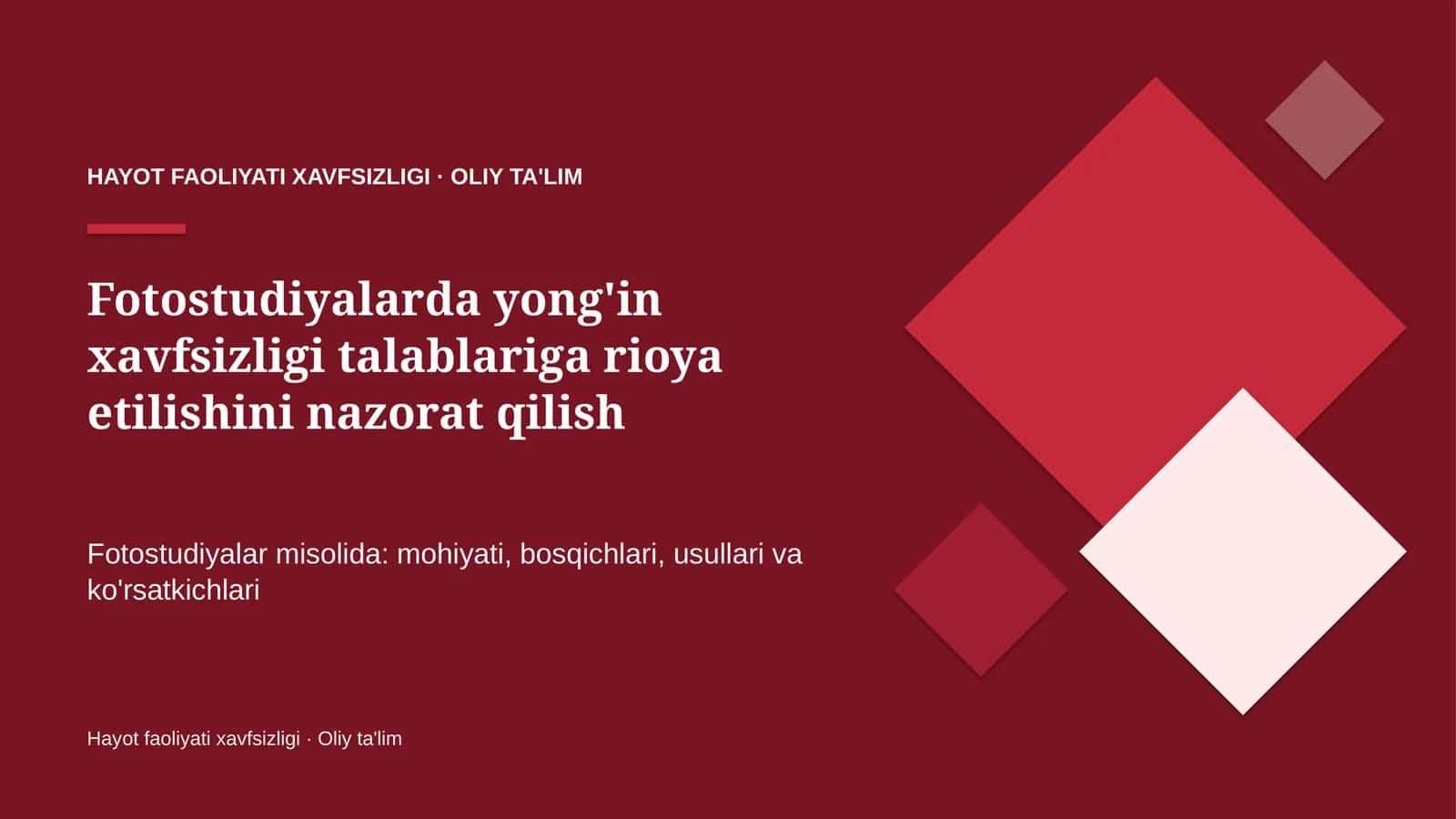Fotostudiyalarda yong'in xavfsizligi talablariga rioya etilishini nazorat qilish