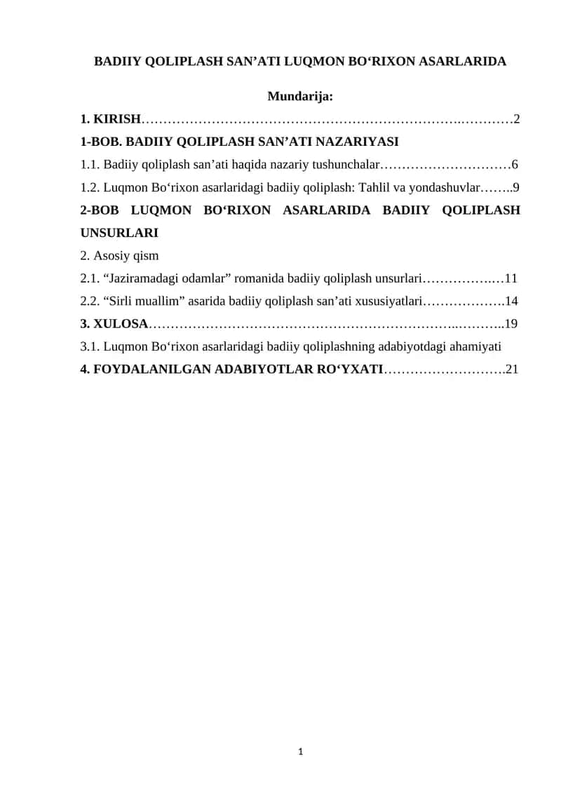 BADIIY QOLIPLASH SAN’ATI LUQMON BO‘RIXON ASARLARIDA