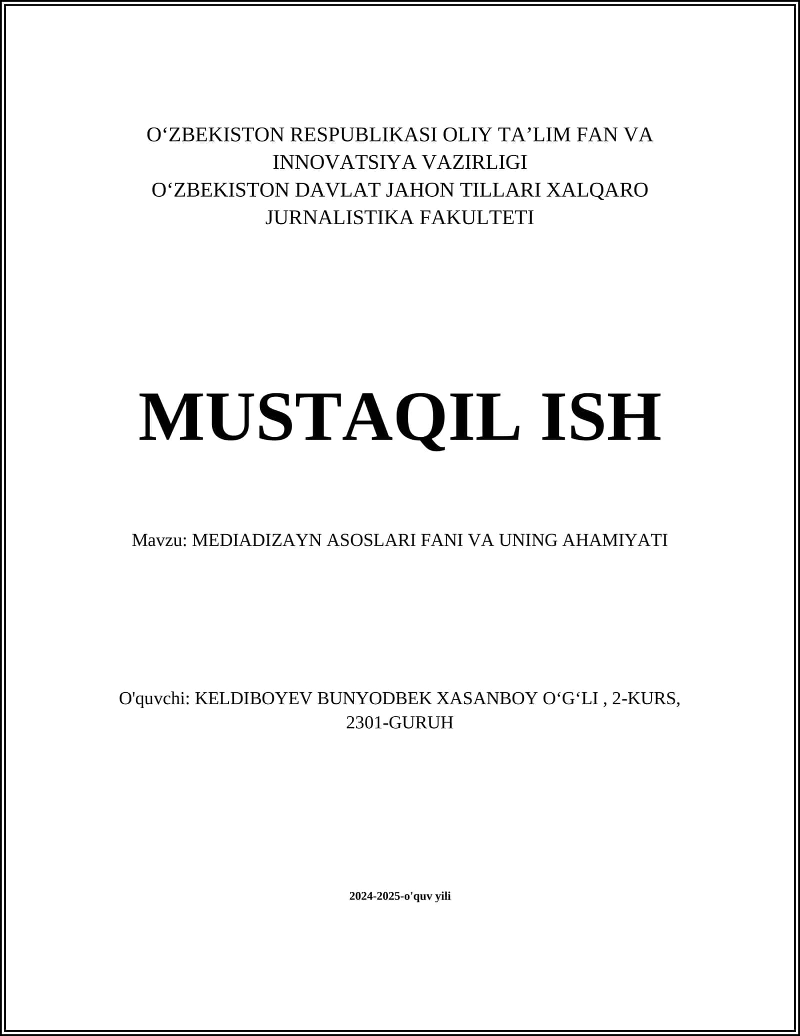 MEDIADIZAYN ASOSLARI FANI VA UNING AHAMIYATI