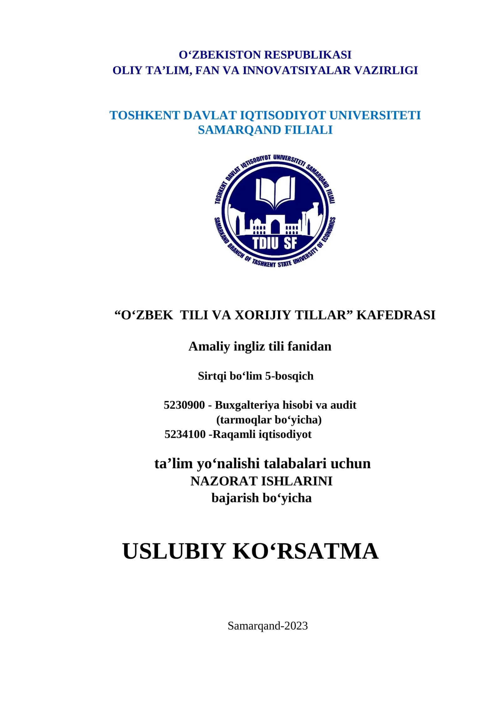 NAZORAT ISHLARINI bajarish bo‘yicha USLUBIY KO‘RSATMA