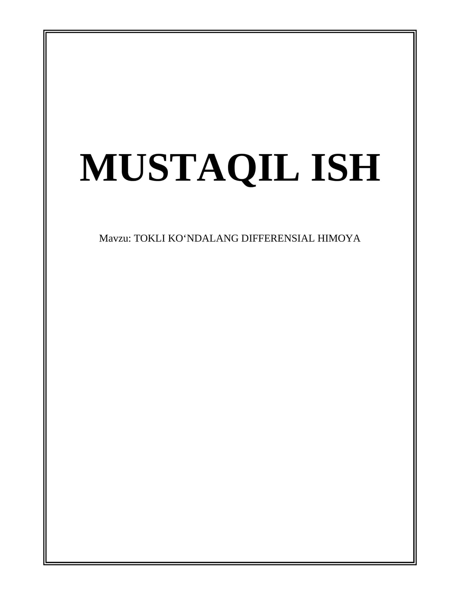TOKLI KOʻNDALANG DIFFERENSIAL HIMOYA