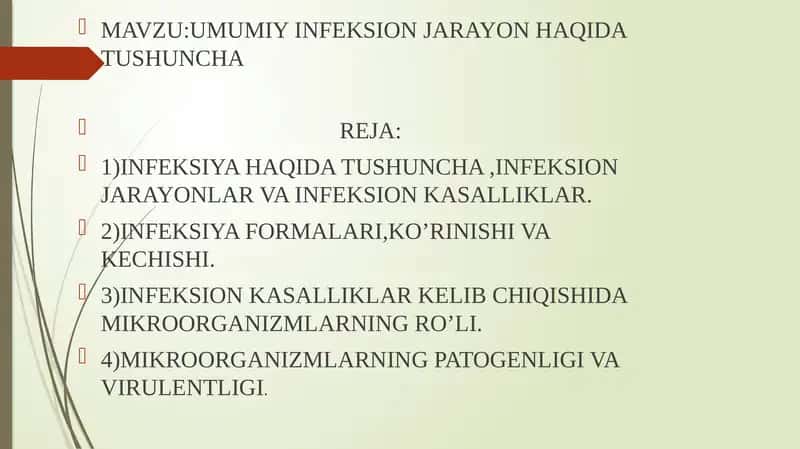 UMUMIY INFEKSION JARAYON HAQIDA TUSHUNCHA