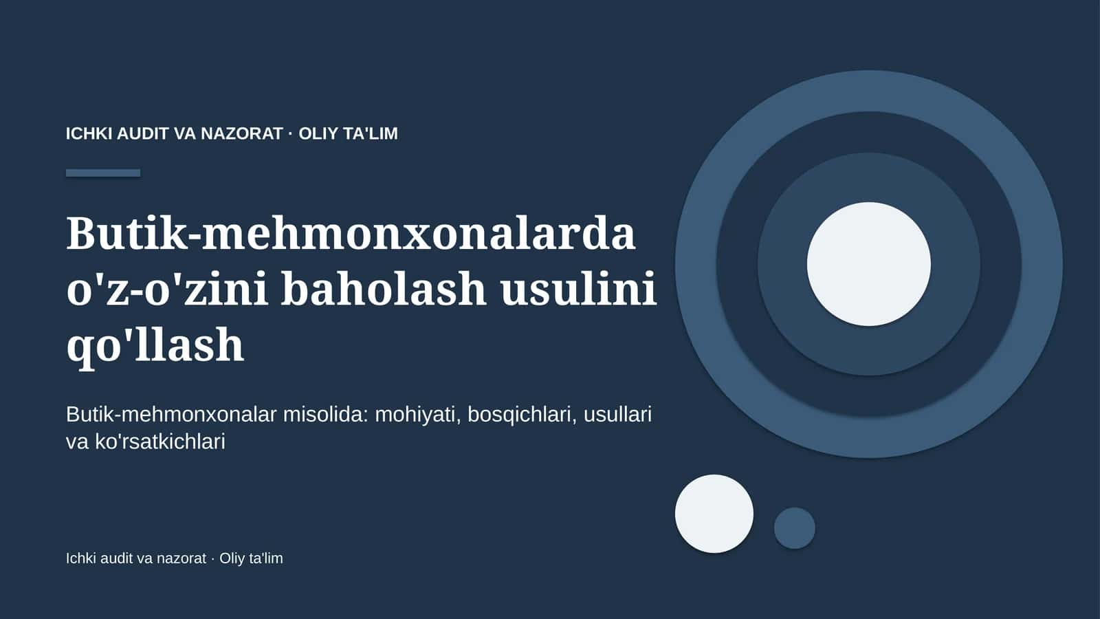 Ichki Audit va Nazorat · Oliy Ta'lim