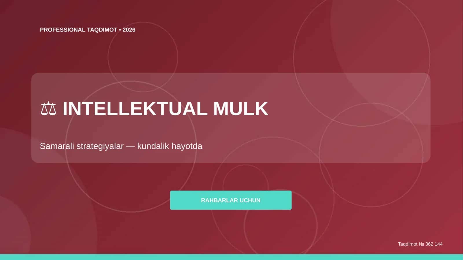 INTELLEKTUAL MULK Samarali strategiyalar — kundalik hayotda RAHBARLAR UCHUN