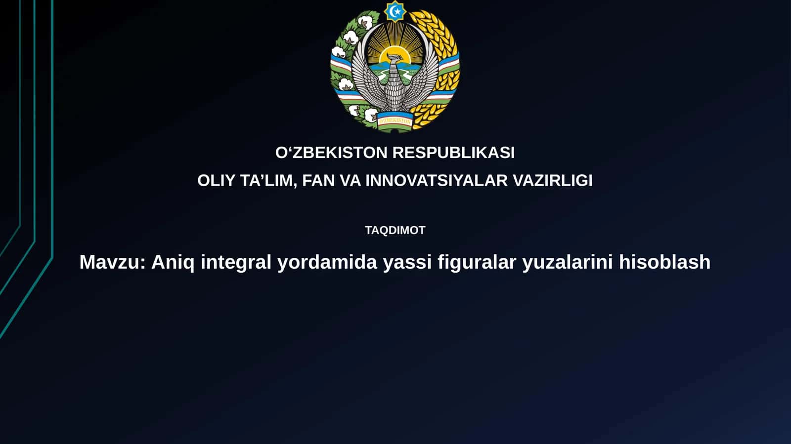 Aniqintegral yordamida yassifigura yuzalarini hisoblash
