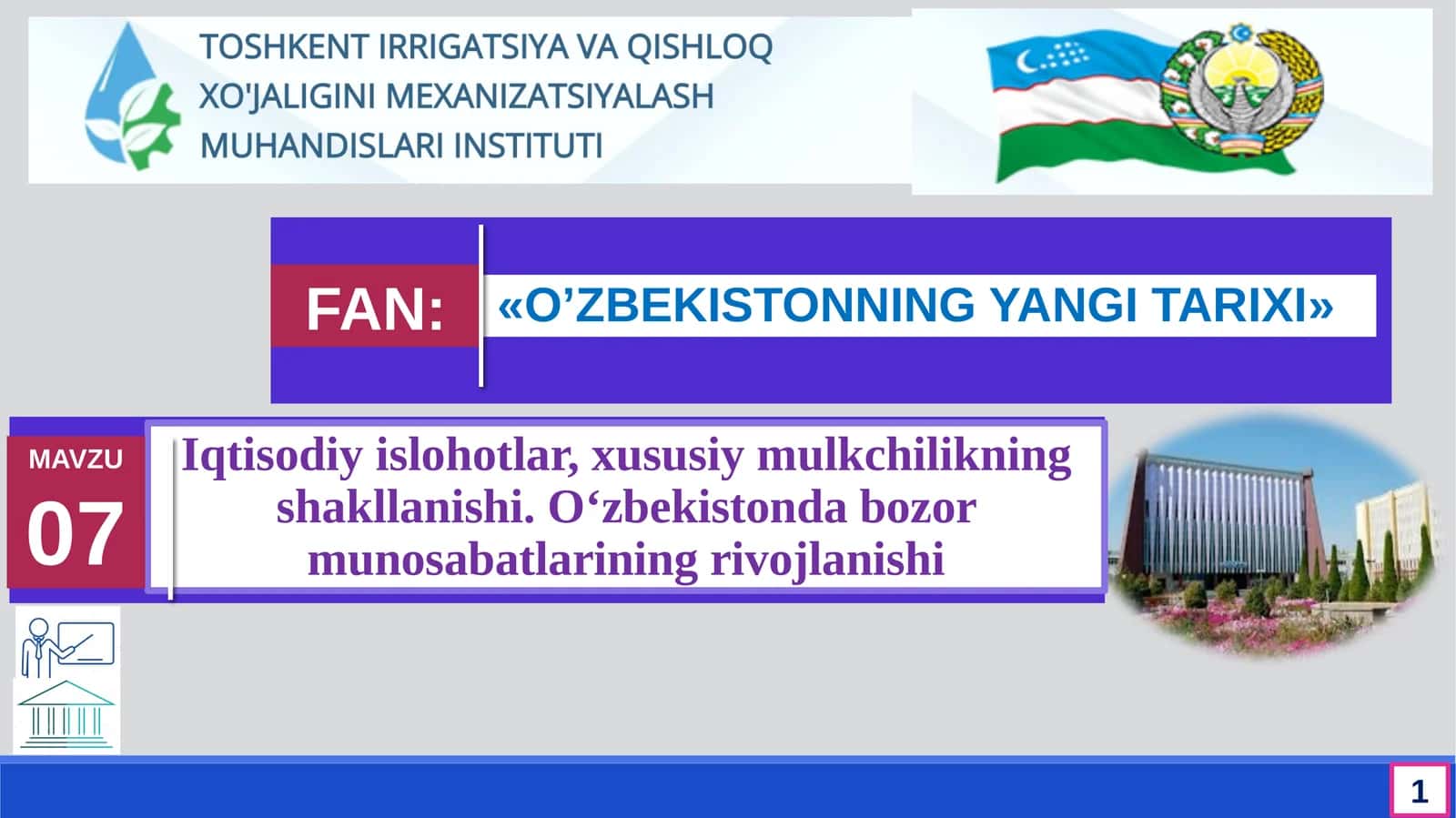 Iqtisodiy islohotlar, xususiy mulkchilikning shakllanishi. O‘zbekistonda bozor munosabatlarining rivojlanishi