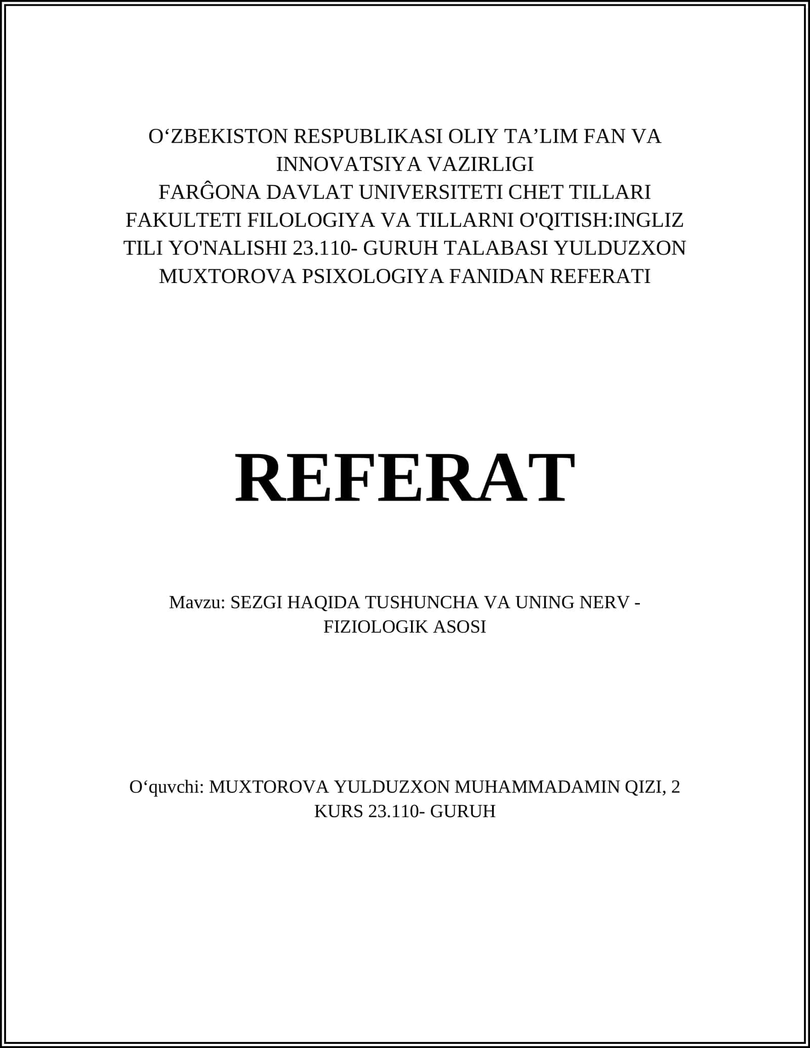 Sezgi haqida tushuncha va uning nerv-fiziologik asosi