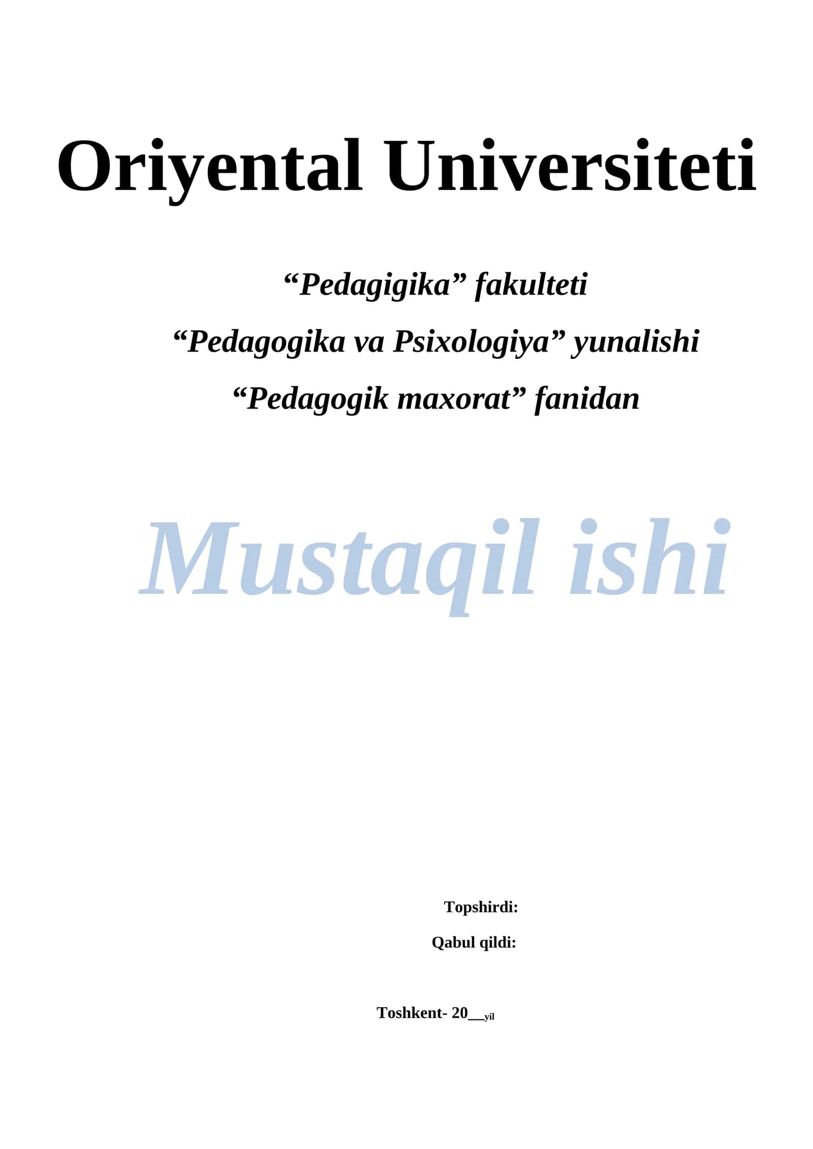 Kreativlikni Individual oshirish Pedagogik maxorat fanidan Mustaqil ishi