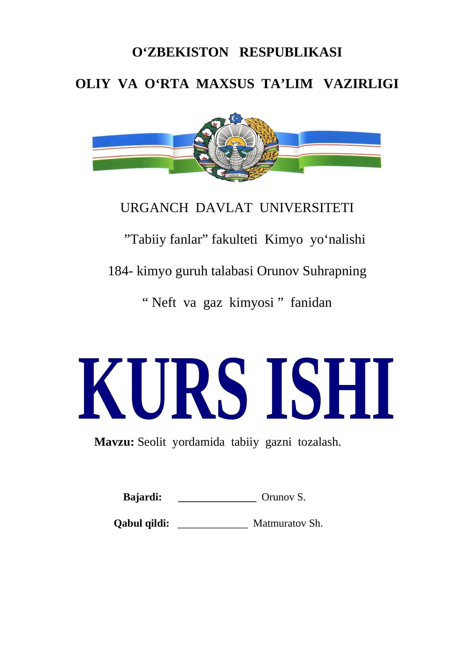 Seolit yordamida tabiiy gazni tozalash
