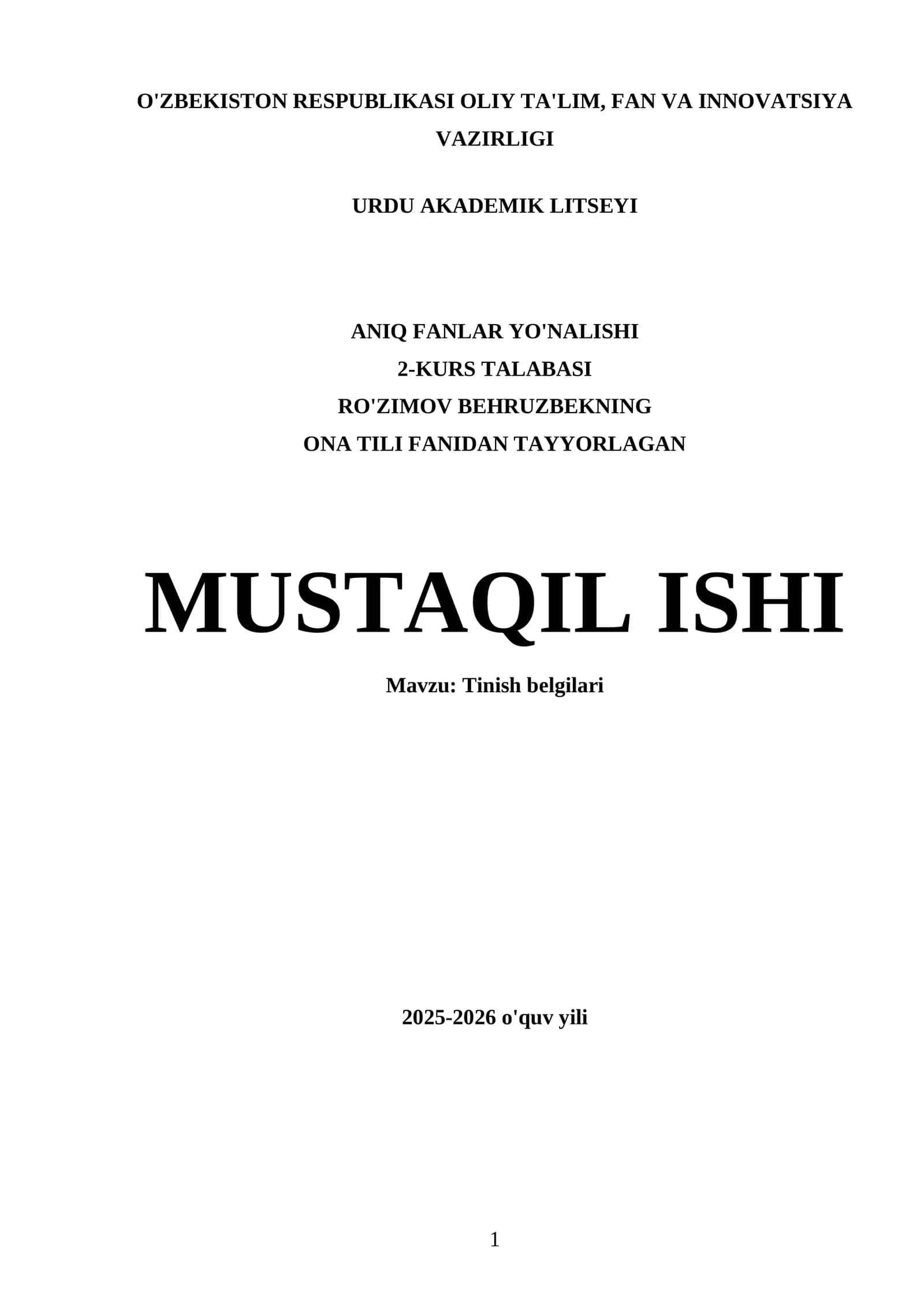 Tinish belgilari
