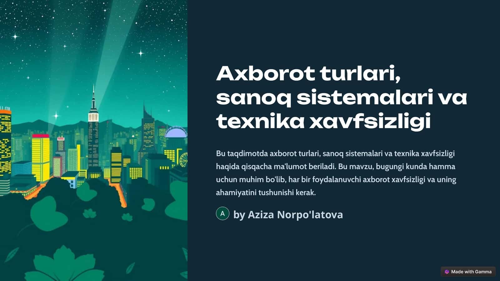Axborot turlari, sanoq sistemalari va texnika xavfsizligi