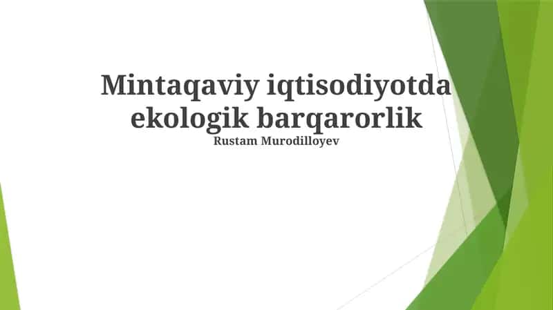 Mintaqaviy iqtisodiyotda ekologik barqarorlik