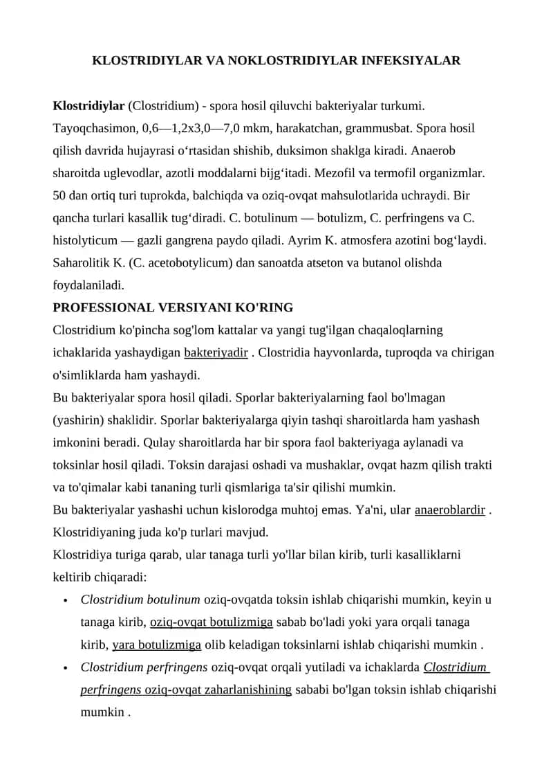 Klostridiylar va Noklostridiylar infeksiyalar