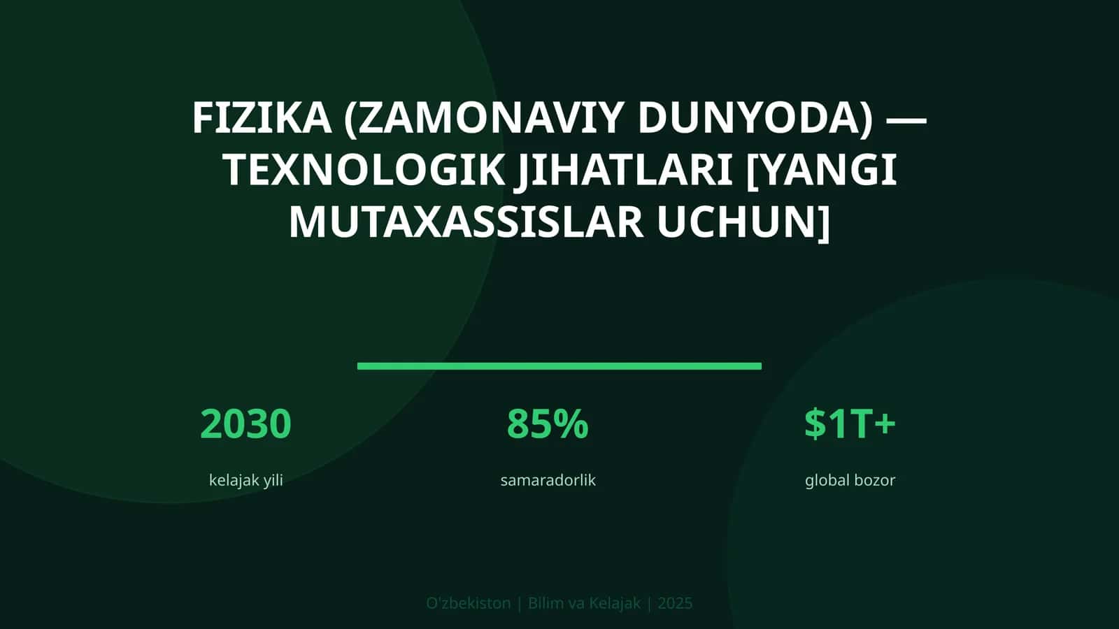 FIZIKA (ZAMONAVIY DUNYODA) — TEXNOLOGIK JIHATLARI [YANGI MUTAXASSISLAR UCHUN]