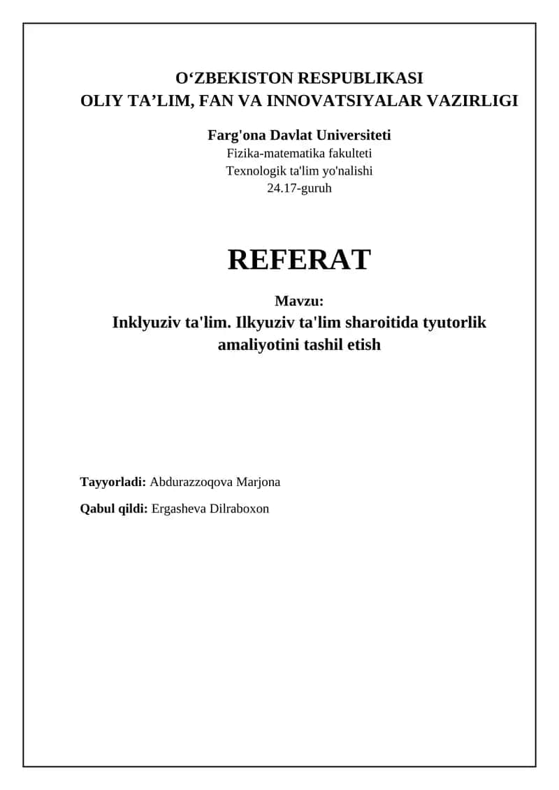 Inklyuziv ta'limda tutorlikning roli va ahamiyati