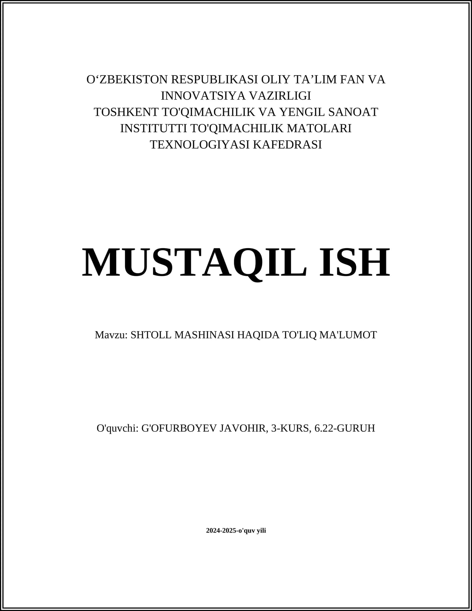 SHTOLL MASHINASI HAQIDA TO'LIQ MA'LUMOT