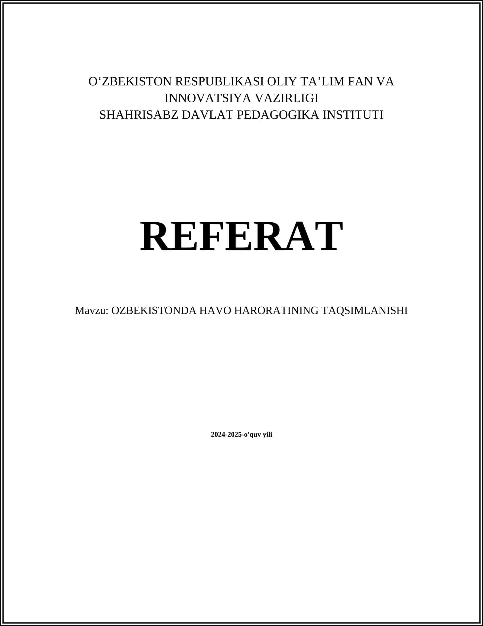 O‘zbekistonda Havо Harоrаtiníng Tаqsimlаnishí