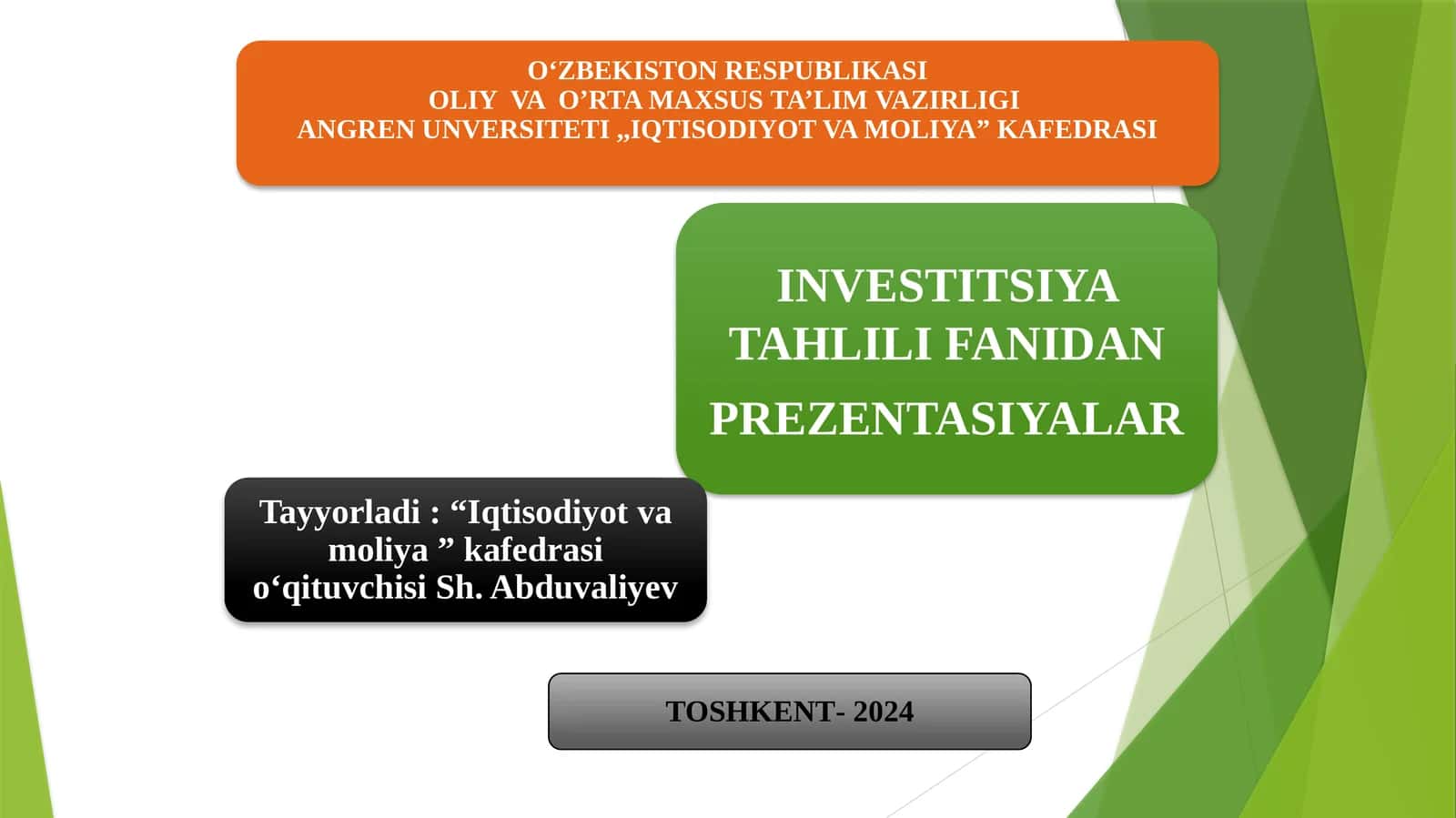 Xorijiy investitsiyalar va kreditlar hisobiga loyihalarni moliyalashtirish