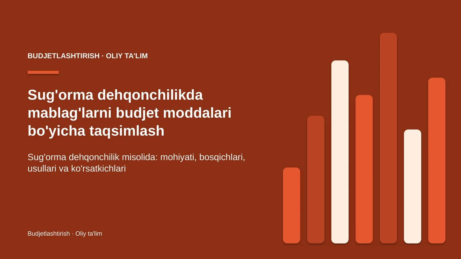 Sug'orma dehqonchilikda mablag'larni budjet moddalari bo'yicha taqsimlash