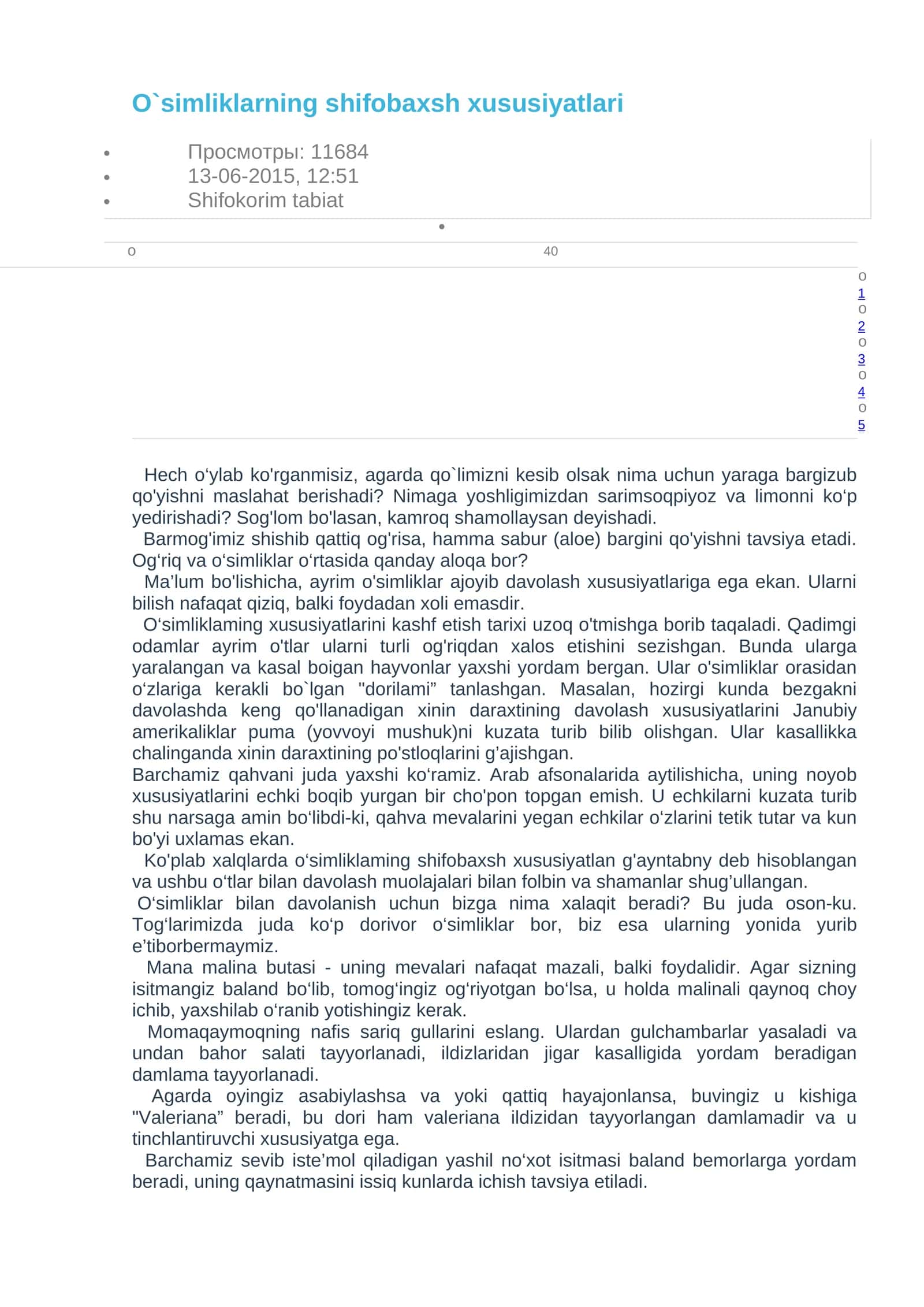O`simliklarning shifobaxsh xususiyatlari