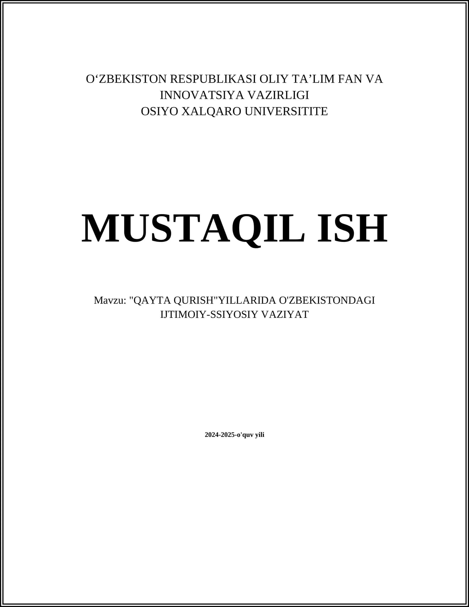 Qayta qurish yillarida O'zbekistondagi ijtimoiy-ssiyosiy vaziyat