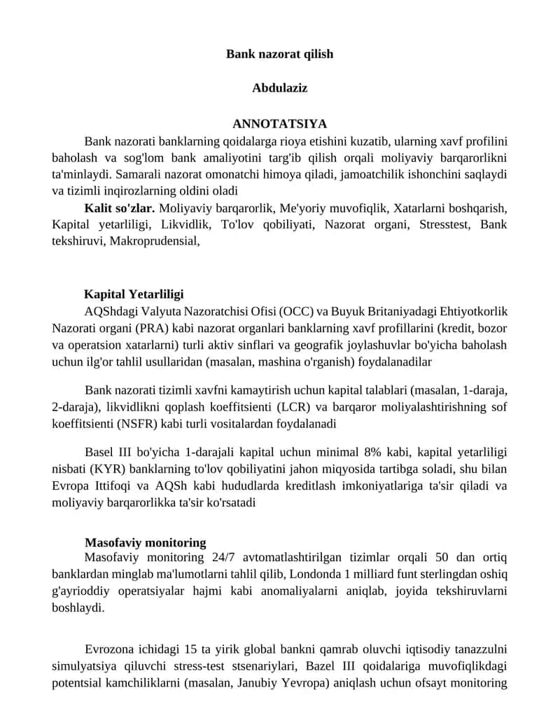Bank nazorat qilish