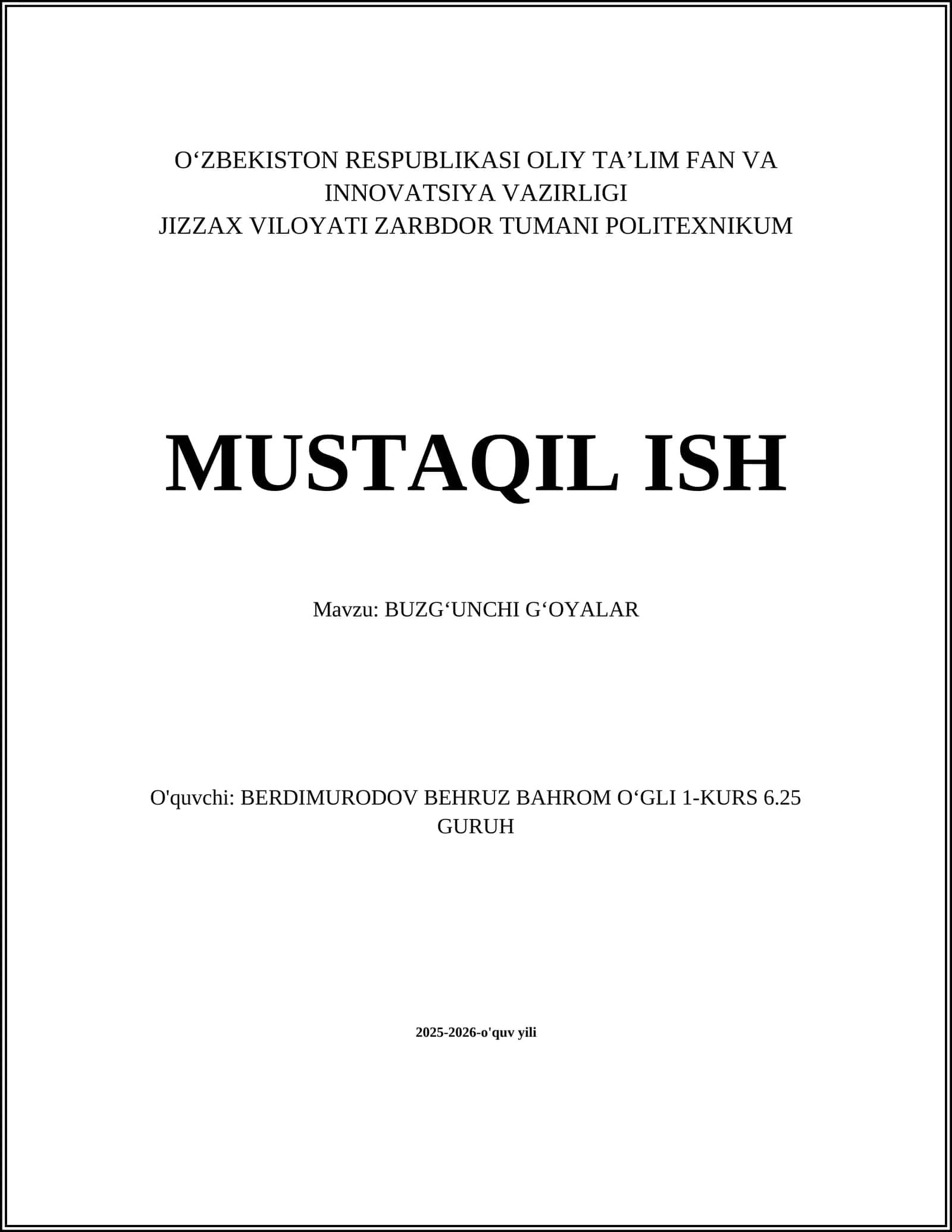 BUZGʻUNCHI GʻOYALAR