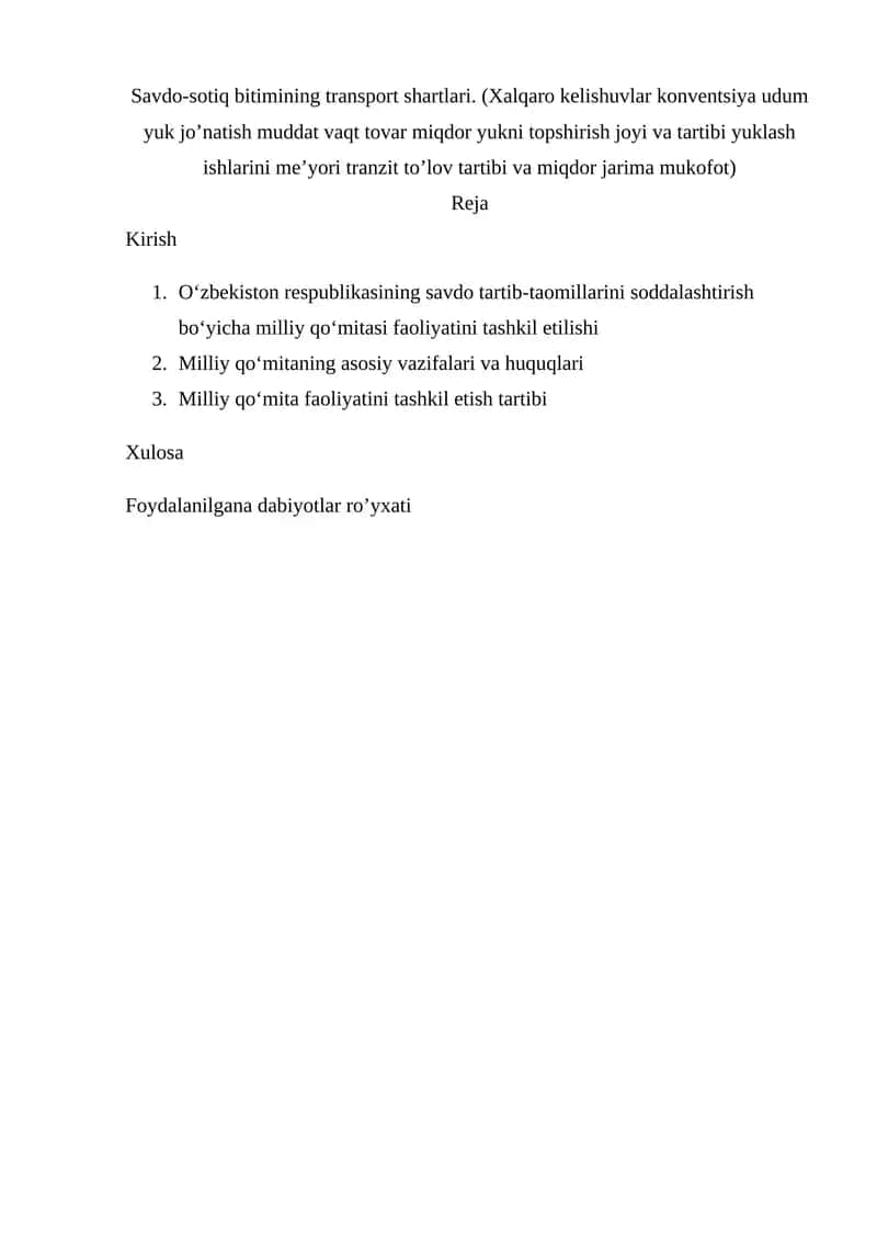 Savdo-sotiq bitimining transport shartlari